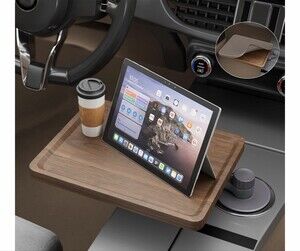360° Rotating Wood Car Desk for Laptop & Food Cup Holder Tray Table